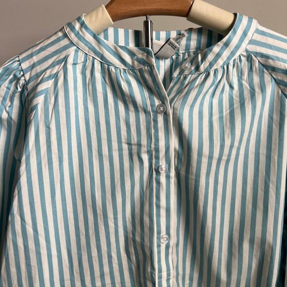 A New Day Women's Blue Striped Puff Sleeve Blouse - Size XXL - NWT - Picture 3 of 9